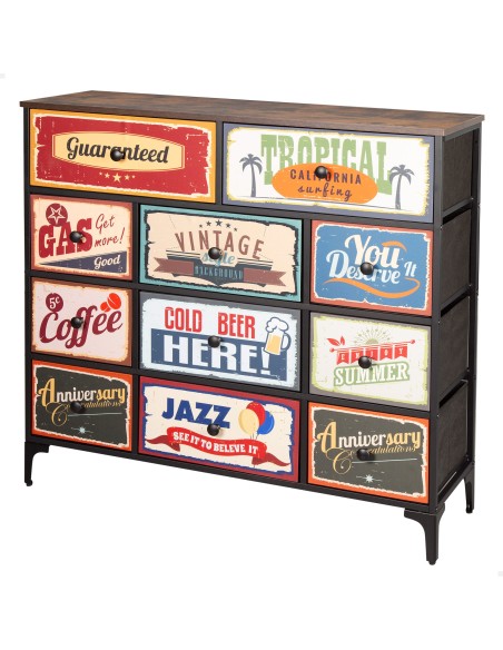 Max Home : Commode vintage à 11 tiroirs en tissu, style rétro, 103 x 30 x 98 cm