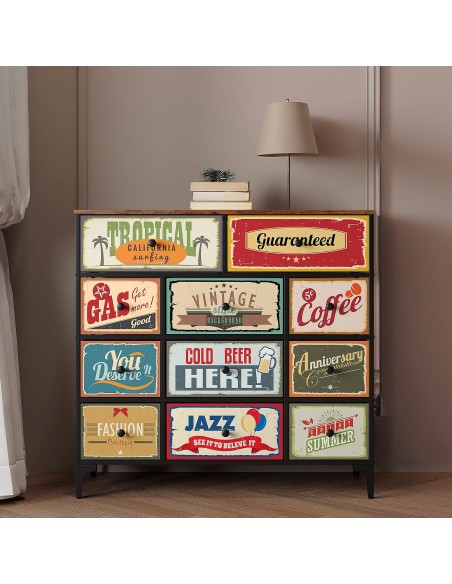 Max Home : Commode vintage à 11 tiroirs en tissu, style rétro, 103 x 30 x 98 cm