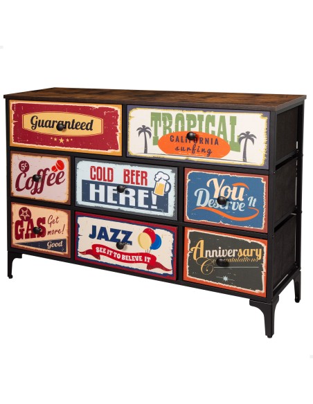 Max Home : Commode vintage à 8 tiroirs en tissu, style rétro, 103 x 30 x 77 cm