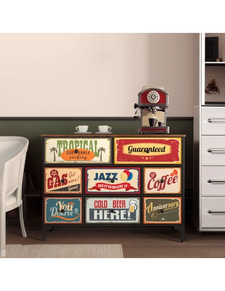 Max Home : Commode vintage à 8 tiroirs en tissu, style rétro, 103 x 30 x 77 cm