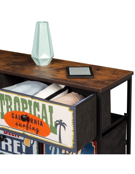 Max Home : Commode vintage à 8 tiroirs en tissu, style rétro, 103 x 30 x 77 cm