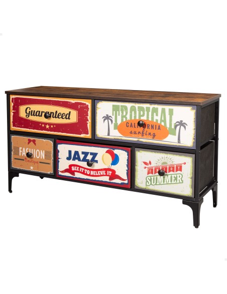 Max Home : Commode vintage à 5 tiroirs en tissu, style rétro, 103 x 30 x 56 cm