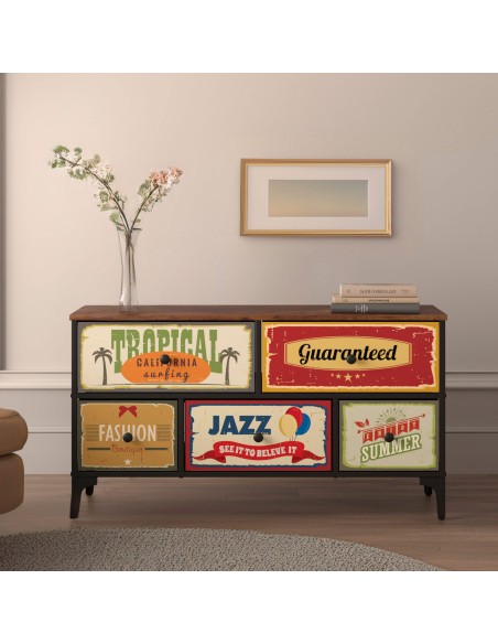 Max Home : Commode vintage à 5 tiroirs en tissu, style rétro, 103 x 30 x 56 cm