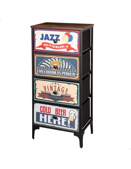 Max Home : Commode vintage à 4 tiroirs en tissu, style rétro, 45 x 30 x 98 cm