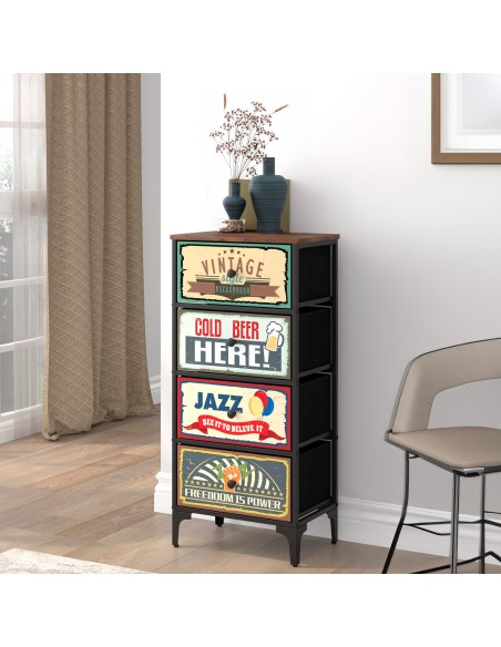 Max Home : Commode vintage à 4 tiroirs en tissu, style rétro, 45 x 30 x 98 cm
