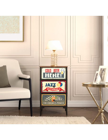 Max Home : Commode vintage à 3 tiroirs en tissu, style rétro, 45 x 30 x 77 cm