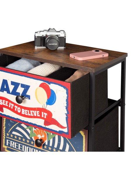 Max Home : Commode vintage à 3 tiroirs en tissu, style rétro, 45 x 30 x 77 cm