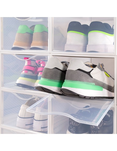 Max Home Pack : lot de 6 boîtes à chaussures transparentes, empilables et anti-basculement, taille 44