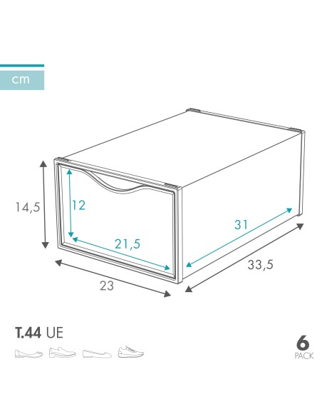 Max Home Pack : lot de 6 boîtes à chaussures transparentes, empilables et anti-basculement, taille 44