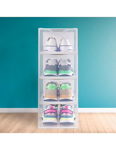 Max Home Pack : lot de 6 boîtes à chaussures transparentes, empilables et anti-basculement, taille 44
