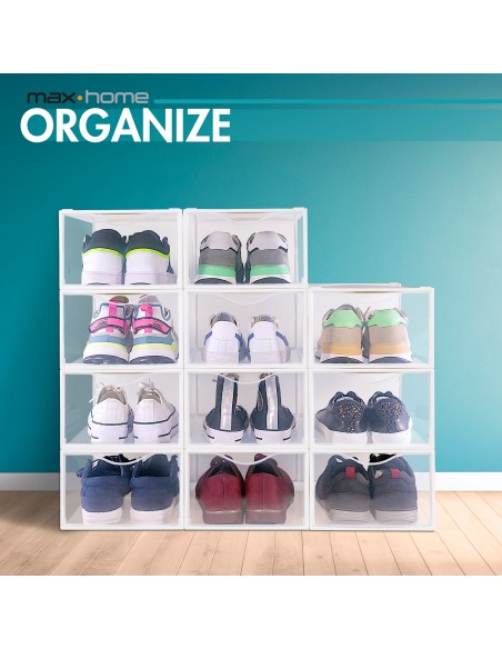 Max Home Pack : lot de 6 boîtes à chaussures transparentes, empilables et anti-basculement, taille 44