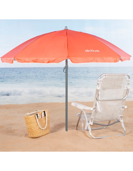 Parapluie de plage coupe-vent 8 cannes 200 cm corail