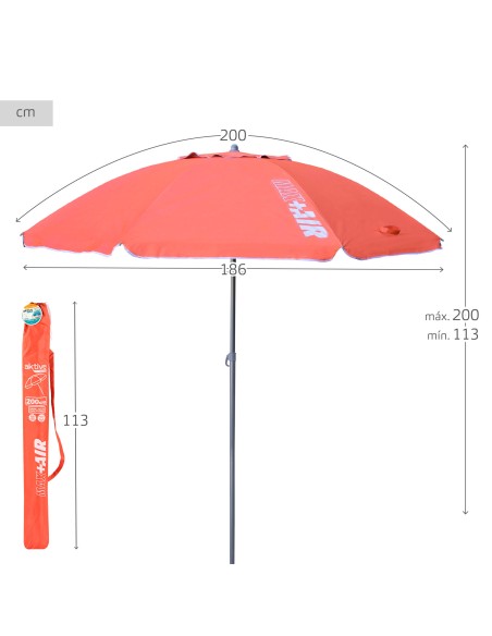 Parapluie de plage coupe-vent 8 cannes 200 cm corail