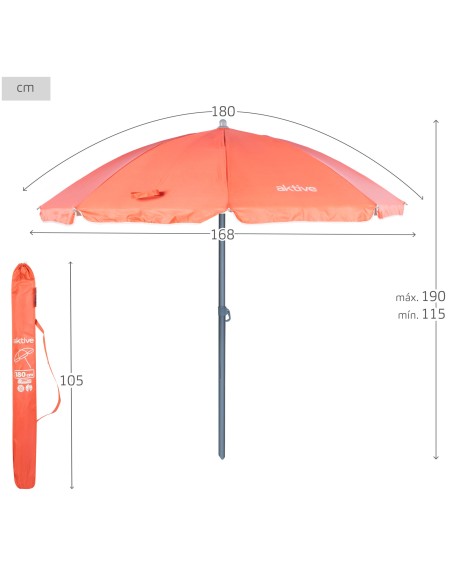 Parapluie de plage 8 tiges 180 cm corail