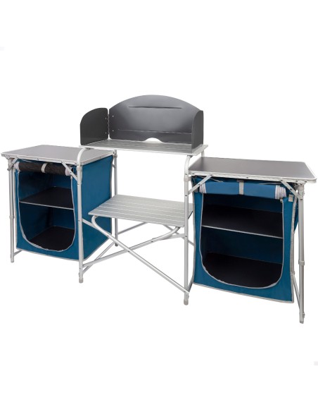 Mobilier de cuisine de camping pliant avec brise-vent + 2 compartiments