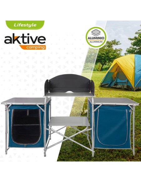 Mobilier de cuisine de camping pliant avec brise-vent + 2 compartiments