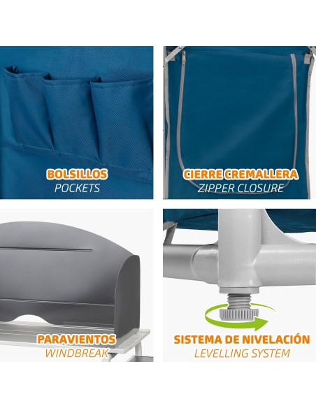 Mobilier de cuisine de camping pliant avec brise-vent + 2 compartiments