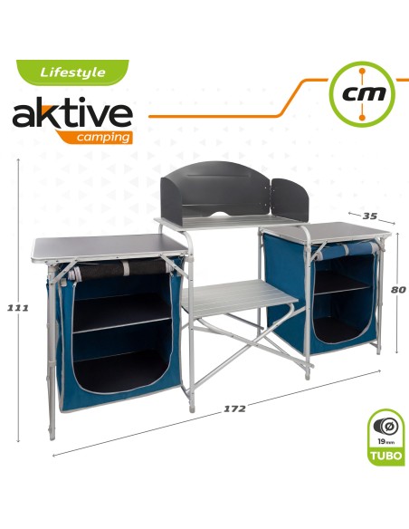 Mobilier de cuisine de camping pliant avec brise-vent + 2 compartiments