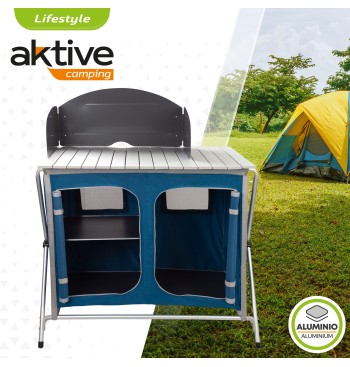 Mueble plegable cocina camping con paravientos 2