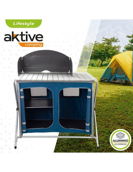 Mueble plegable cocina camping con paravientos
