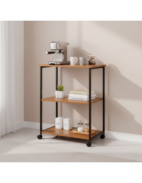 Max Home Étagère en bois à roulettes, 3 tablettes, 48 x 30 x 62 cm