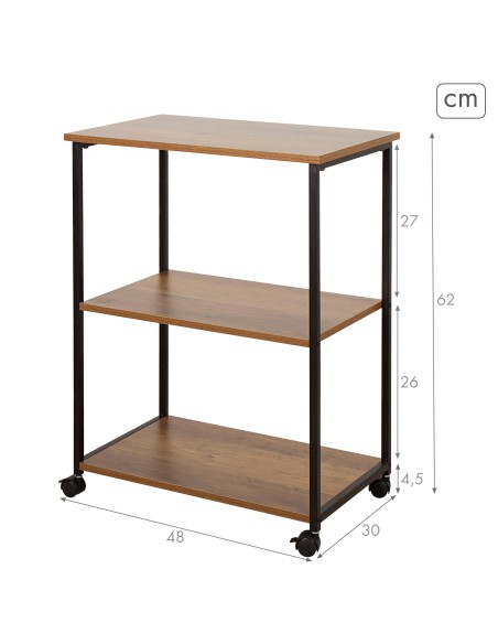 Max Home Étagère en bois à roulettes, 3 tablettes, 48 x 30 x 62 cm