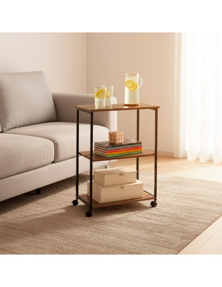 Max Home Étagère en bois à roulettes, 3 tablettes, 48 x 30 x 62 cm