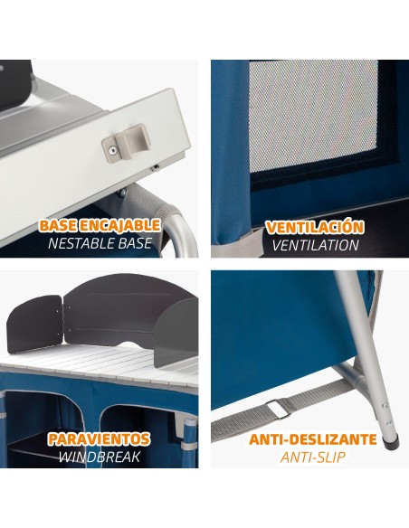 Mueble plegable cocina camping con paravientos