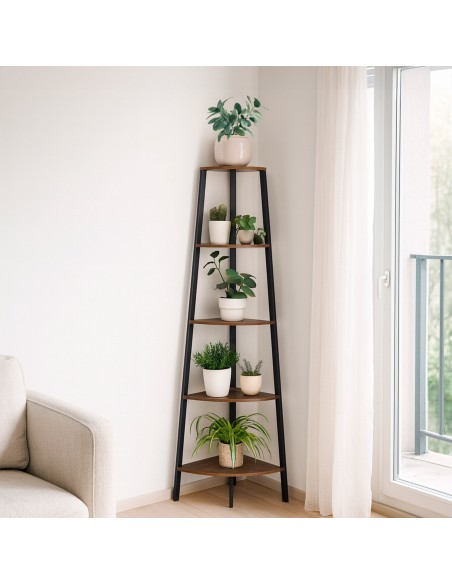 Max Home Étagère fixe en bois en forme d'escalier d'angle, 5 tablettes, 35 x 35 x 160 cm