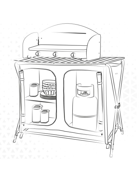 Mueble plegable cocina camping con paravientos