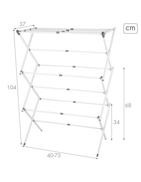 Étendoir à linge pliable Max Home, 3 hauteurs, 40-75 x 37 x 104 cm avec barres extensibles