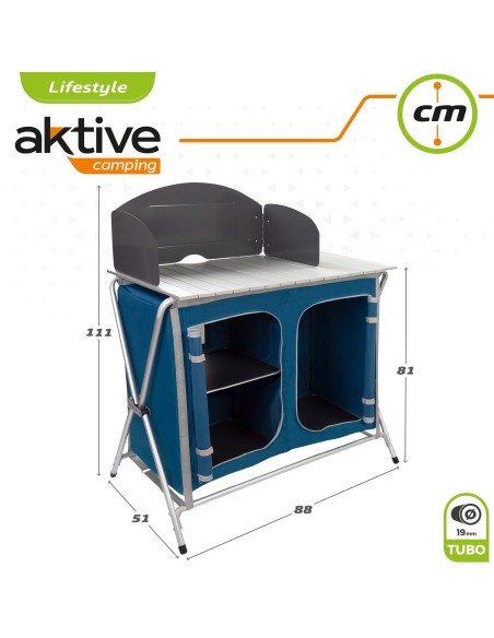 Mueble plegable cocina camping con paravientos