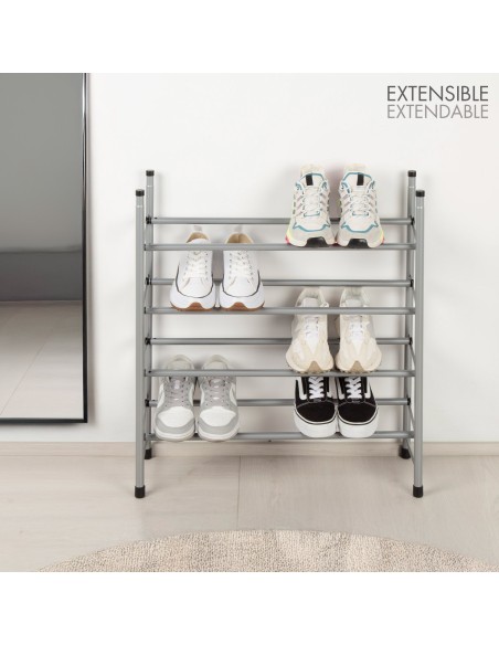 Max Home Étagère à chaussures métallique à 4 niveaux  62-112 x 22 x 67 cm avec barres extensibles