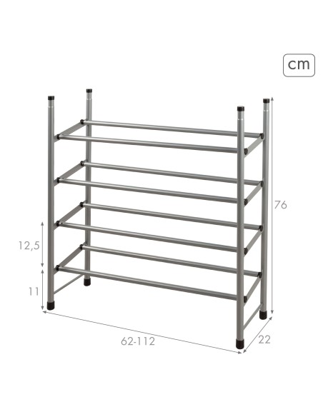 Max Home Étagère à chaussures métallique à 4 niveaux  62-112 x 22 x 67 cm avec barres extensibles