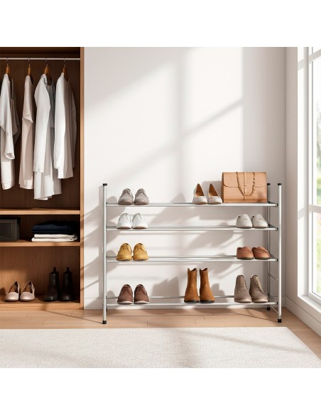 Max Home Étagère à chaussures métallique à 4 niveaux  62-112 x 22 x 67 cm avec barres extensibles
