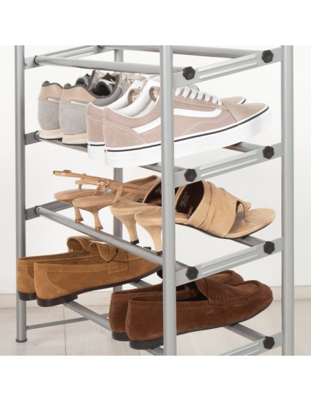 Max Home Étagère à chaussures métallique à 4 niveaux  62-112 x 22 x 67 cm avec barres extensibles
