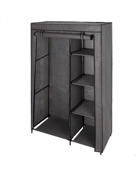 Max Home Armoire en tissu, 4 étagères, 1 tringle, 105 x 44 x 160 cm, grise