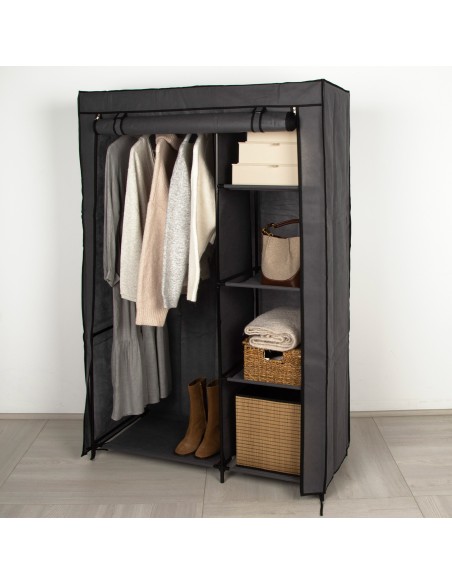 Max Home Armoire en tissu, 4 étagères, 1 tringle, 105 x 44 x 160 cm, grise
