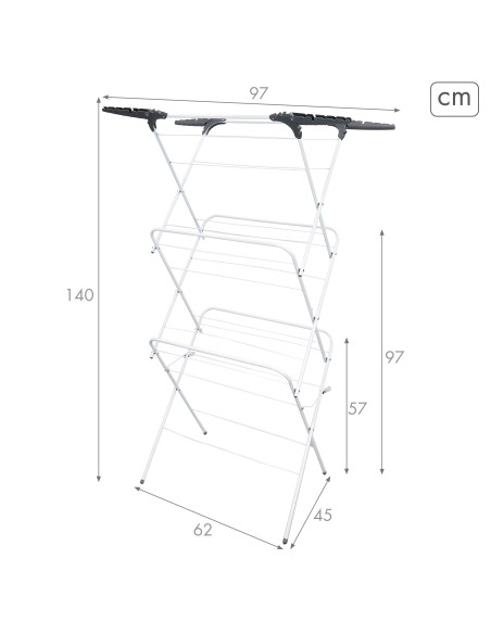 Étoie-linge pliable Max Home à 3 hauteurs, 61 x 44 x 138 cm, avec barre amovible