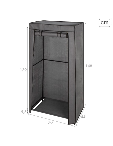 Max Home Armoire en tissu avec 1 tringle pour cintres, 70 x 44 x 148 cm, grise