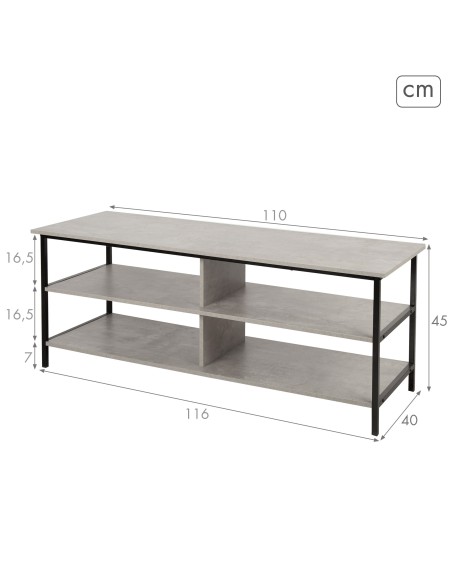 Max Home : Meuble TV effet béton, 5 étagères, 110 x 40 x 45 cm