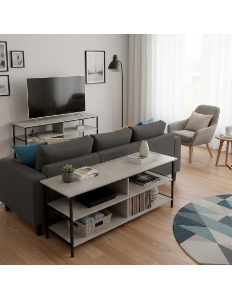 Max Home : Meuble TV effet béton, 5 étagères, 110 x 40 x 45 cm