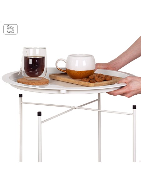 Max Home Table d'appoint blanche en métal, 47 x 52 cm
