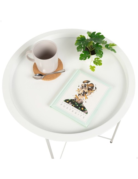 Max Home Table d'appoint blanche en métal, 47 x 52 cm