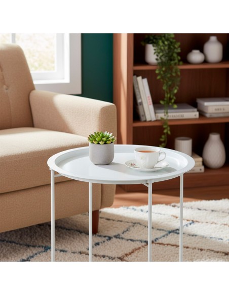 Max Home Table d'appoint blanche en métal, 47 x 52 cm