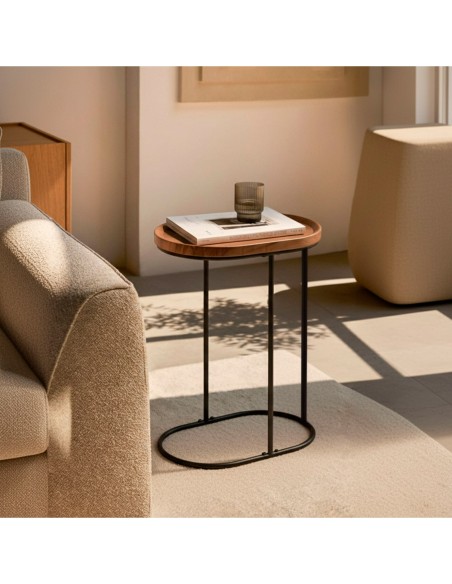 Table d'appoint ovale Max Home en métal et bois 45x30x60 cm