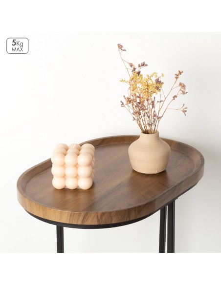 Table d'appoint ovale Max Home en métal et bois 45x30x60 cm