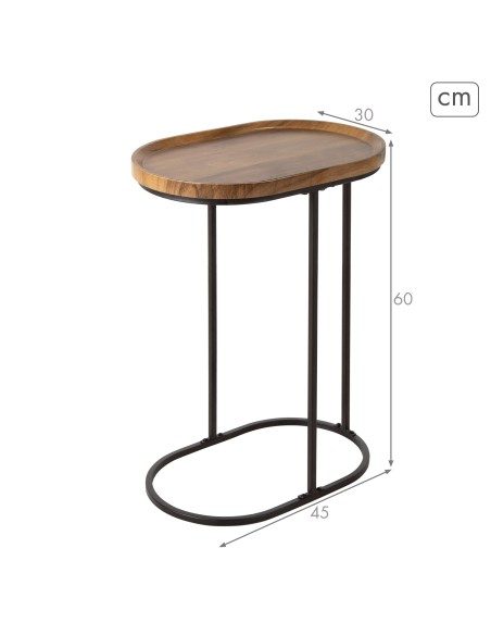 Table d'appoint ovale Max Home en métal et bois 45x30x60 cm