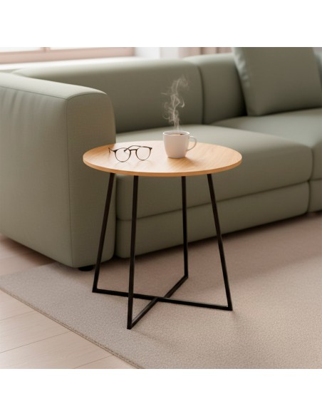 Max Home : table d'appoint ronde en bois et métal, 40 x 40 cm