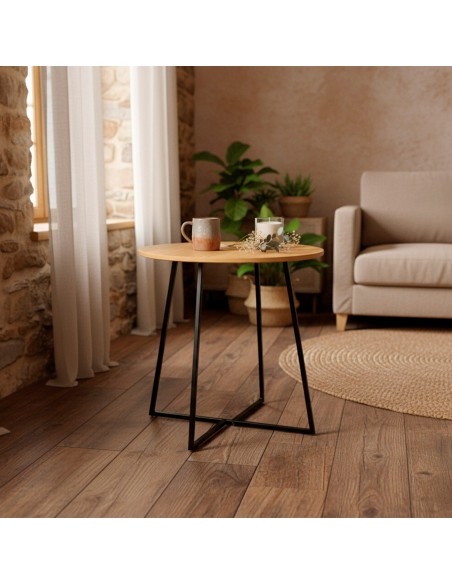 Max Home : table d'appoint ronde en bois et métal, 40 x 40 cm
